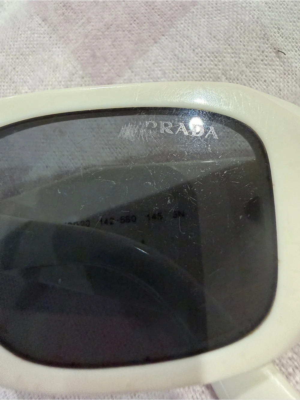 Prada White Rectangular-Edge Sunglasses with Black Lenses